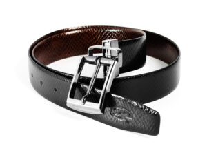 Leather belt - Snake punched black and brown